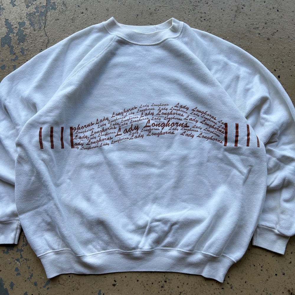 Vintage 80s University of Texas Lady Longhorns Sweatshirt Hanes XL White USA